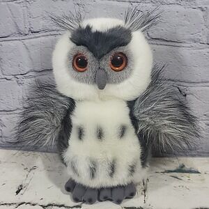 Vtg Horned Owl Plush Gray White A&A Stuffed‎ Bird Orange Black Eyes 8.5" Tall